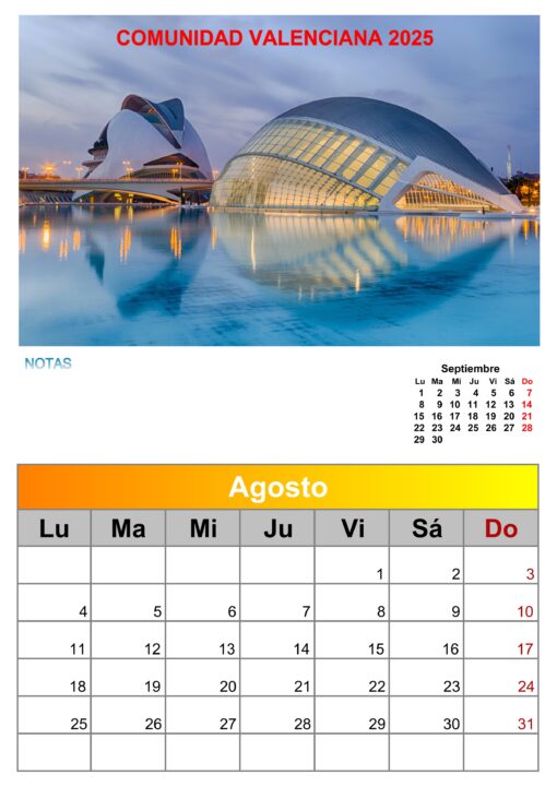 calendario de pared COMUNIDAD VALENCIANA 2025