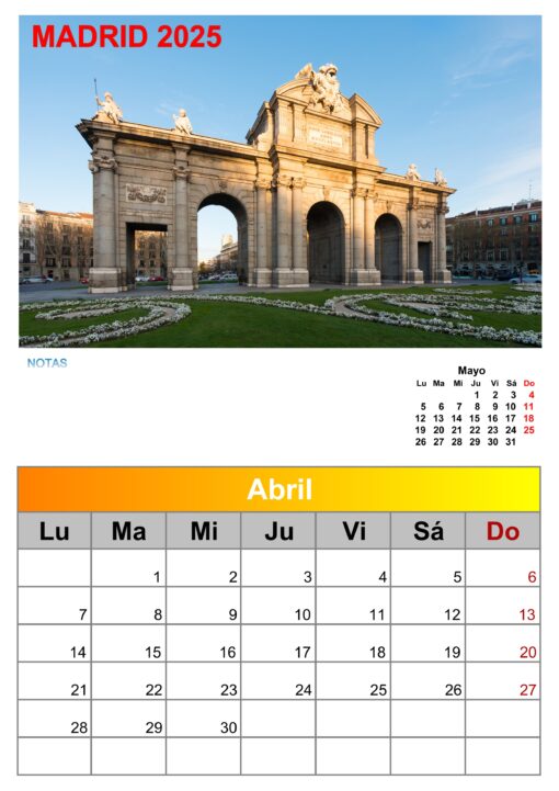 calendario de pared MADRID 2025